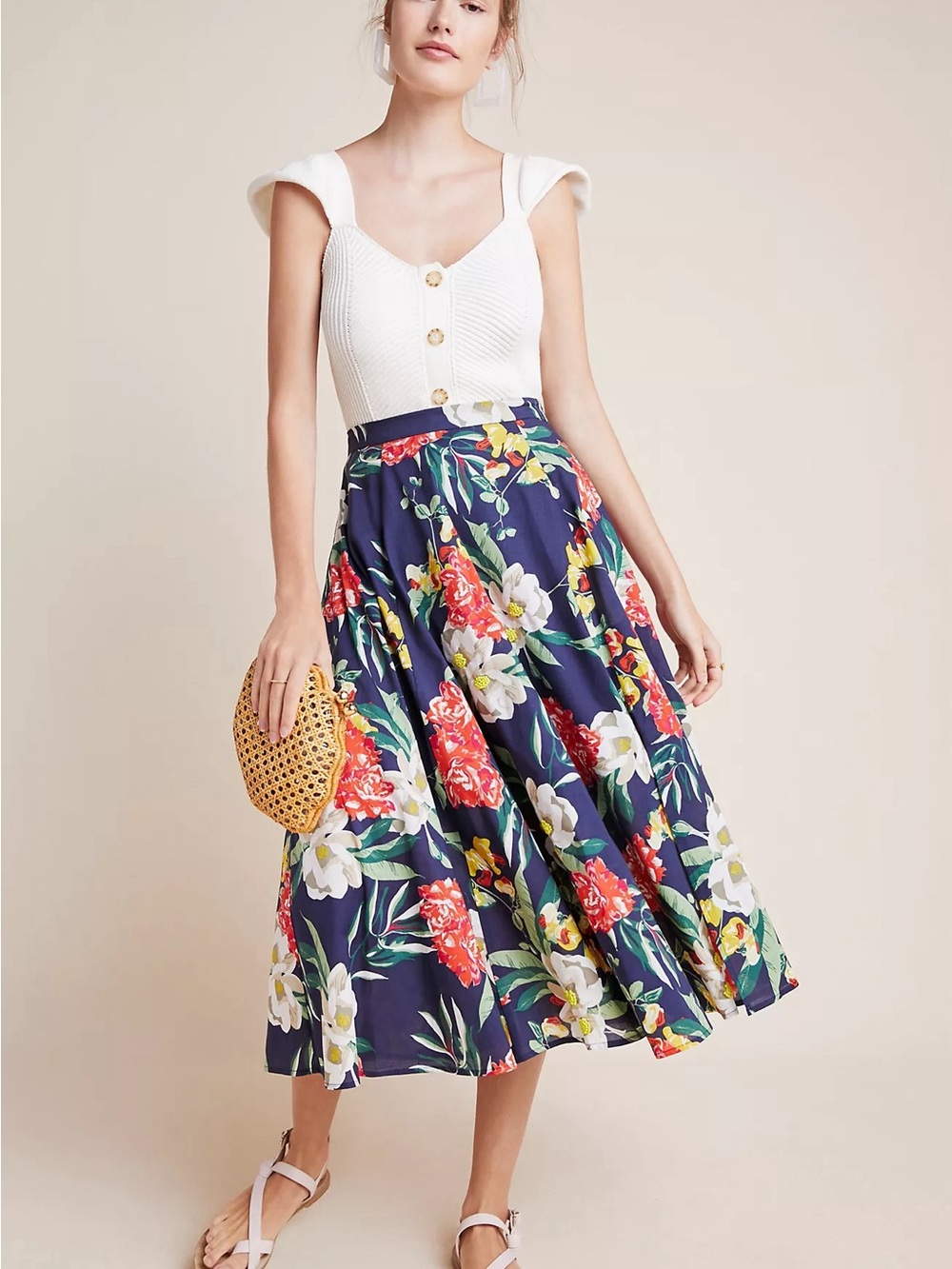 Anthropologie Eva Franco Beaded Floral Maxi Skirt